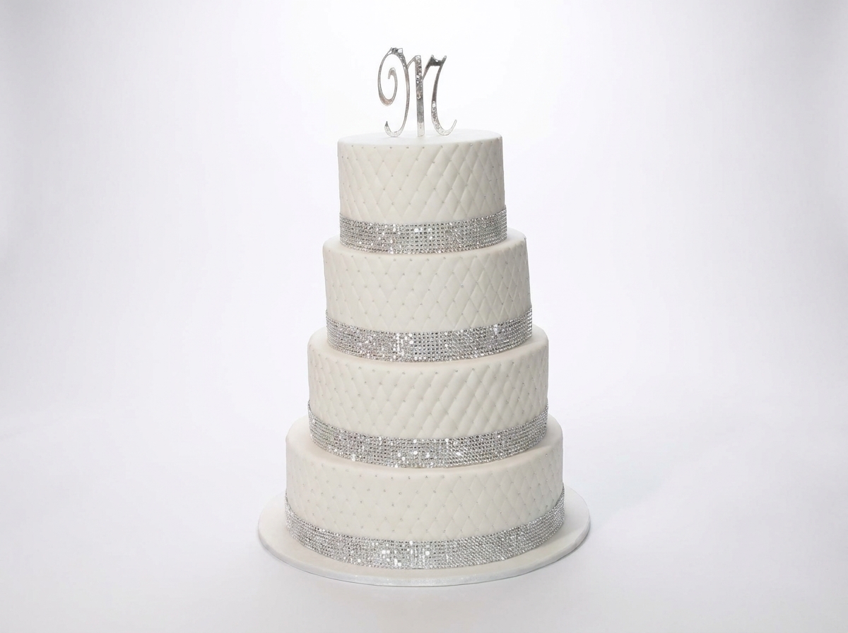 Silver Monogram Diamanté Tiered Cake