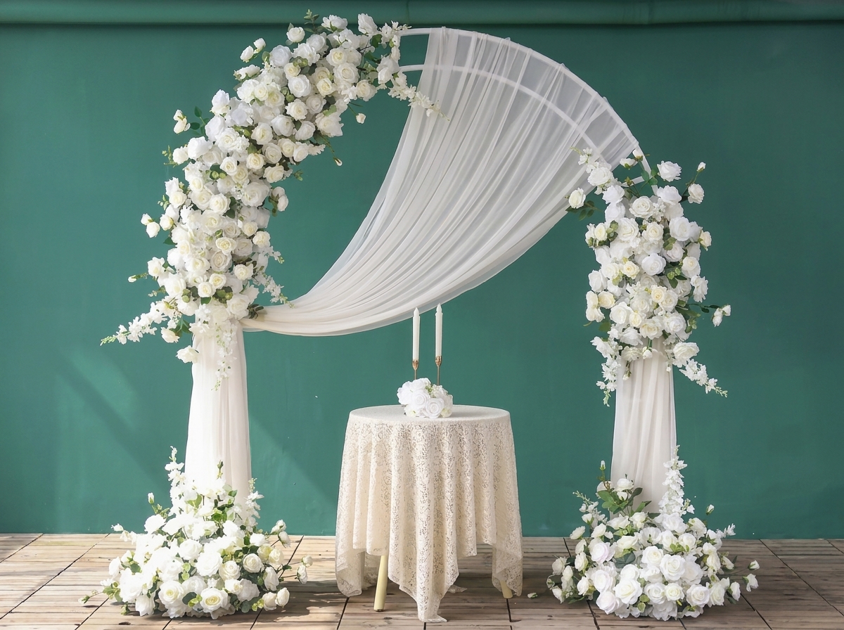 Ivory Rose Arch on Emerald