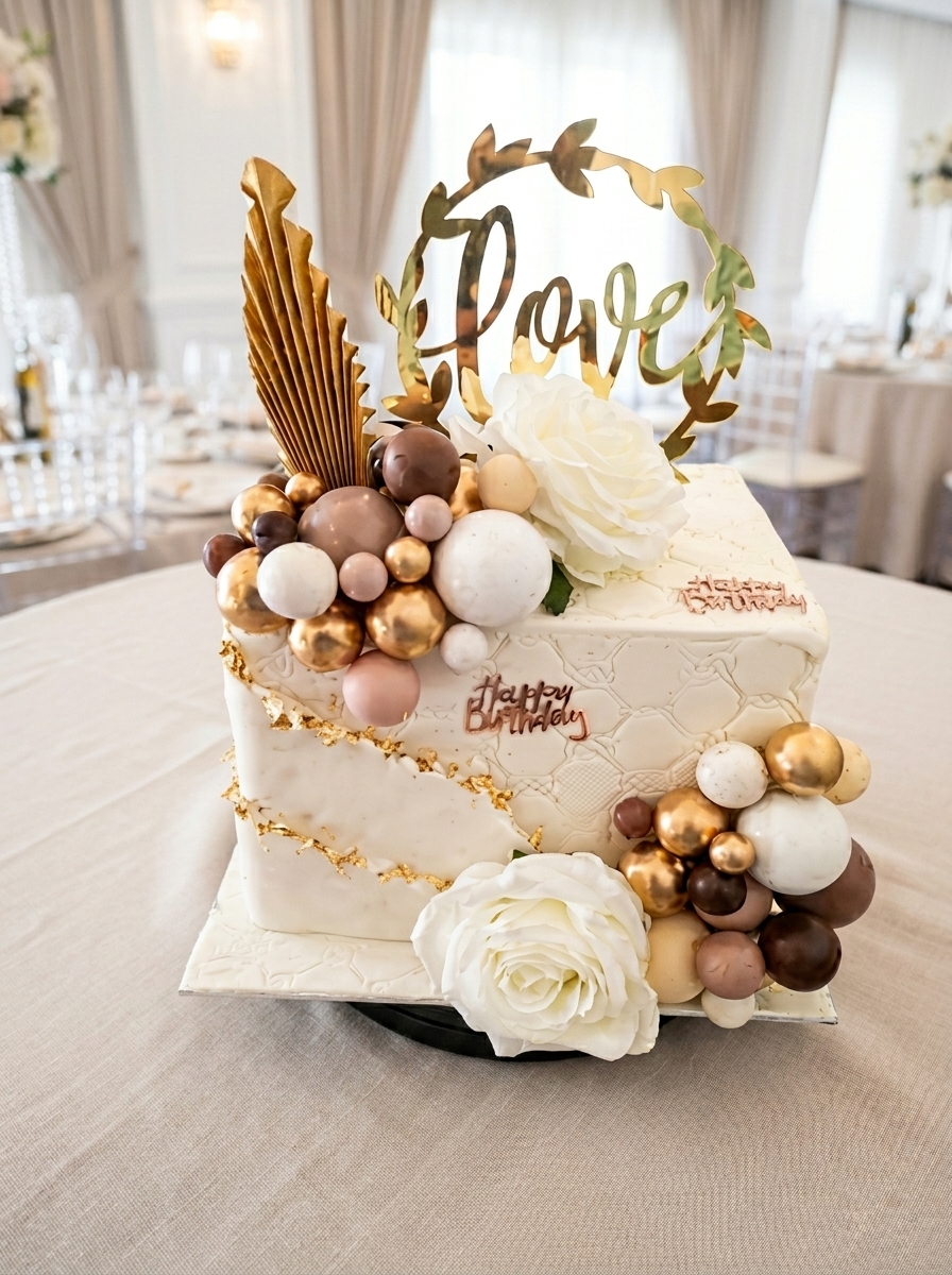Luxury tiered wedding cake with gold detail