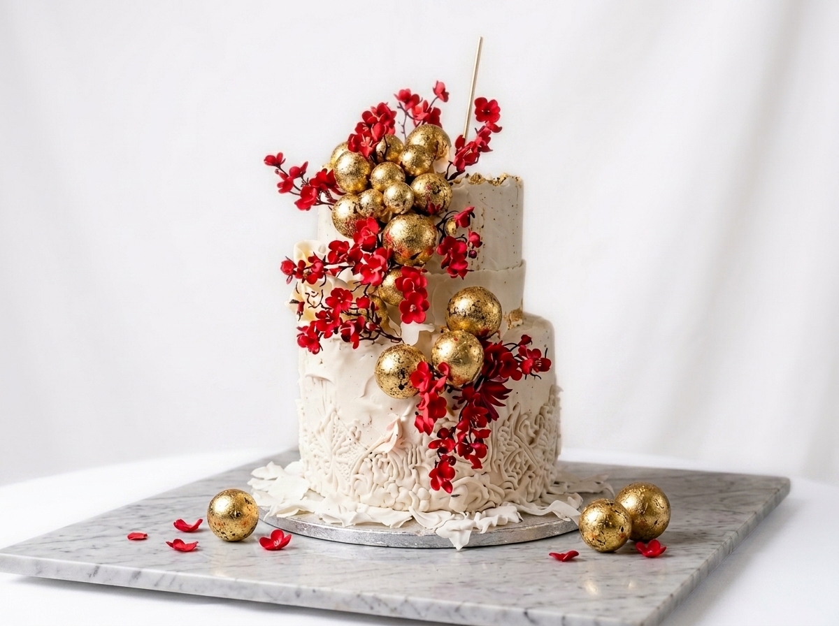 Gold & Crimson Blossom Tier