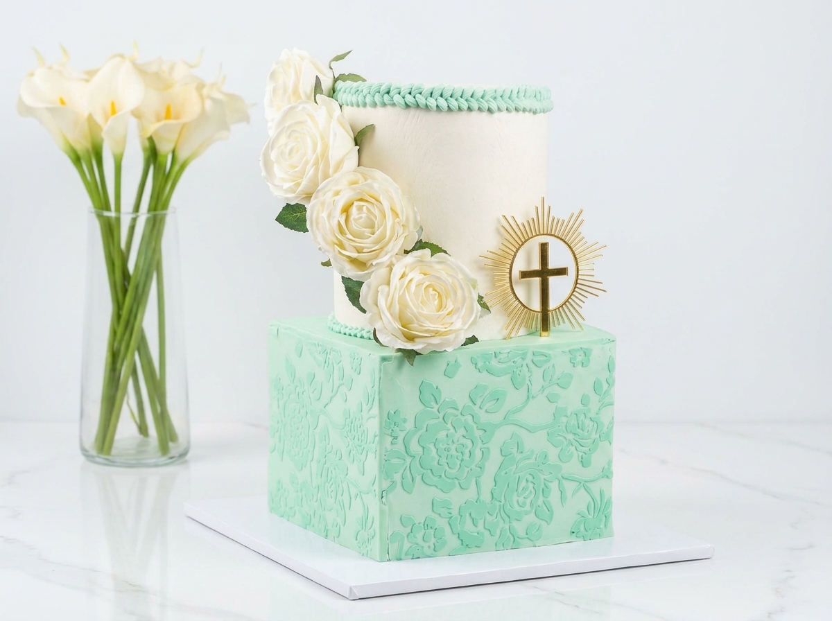 Mint Rose Christening Cake
